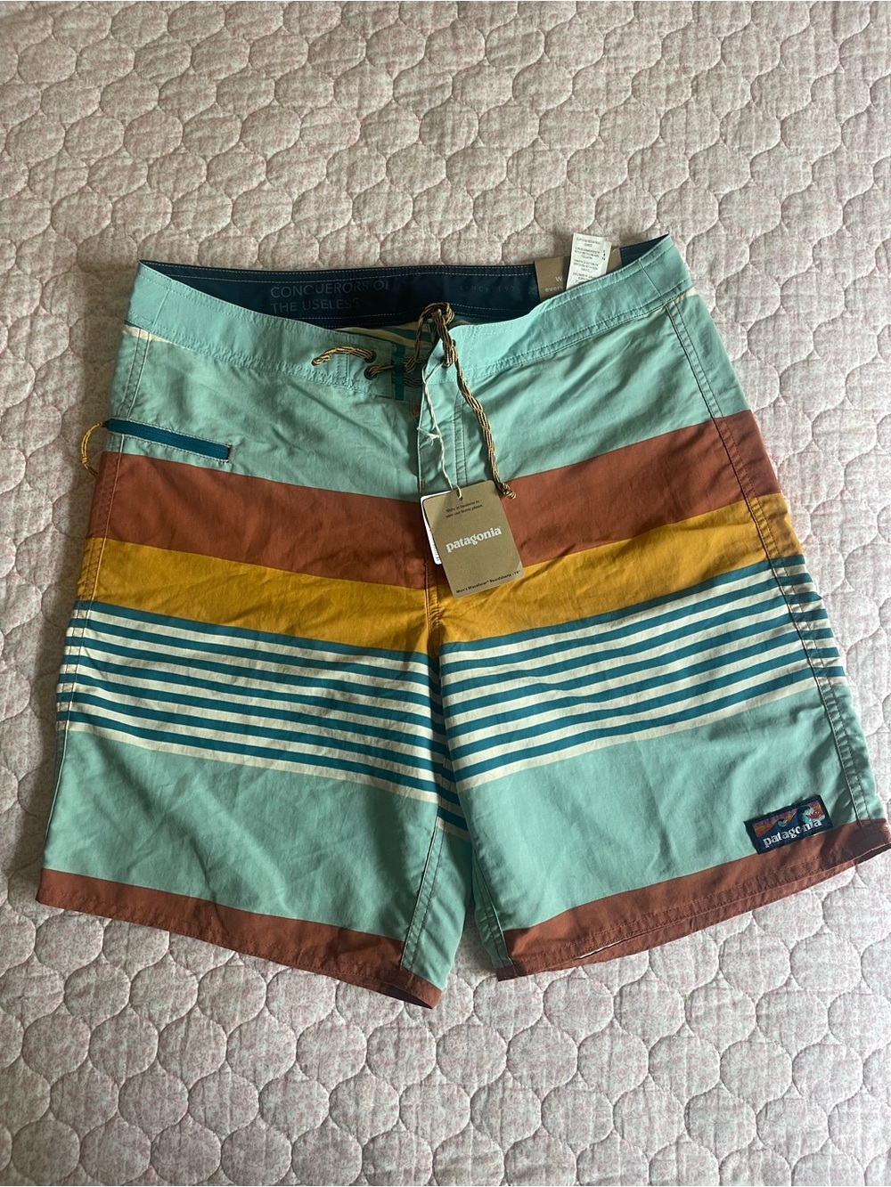 Patagonia Mint, Rust & Mustard Stripe Swim Shorts